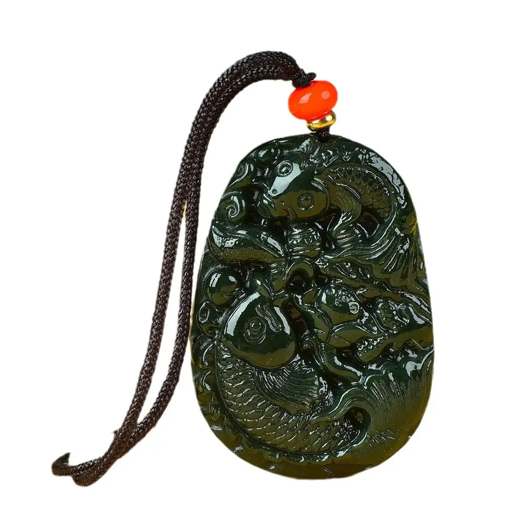 Jade Fish Pendant with Red Charm - Image 5