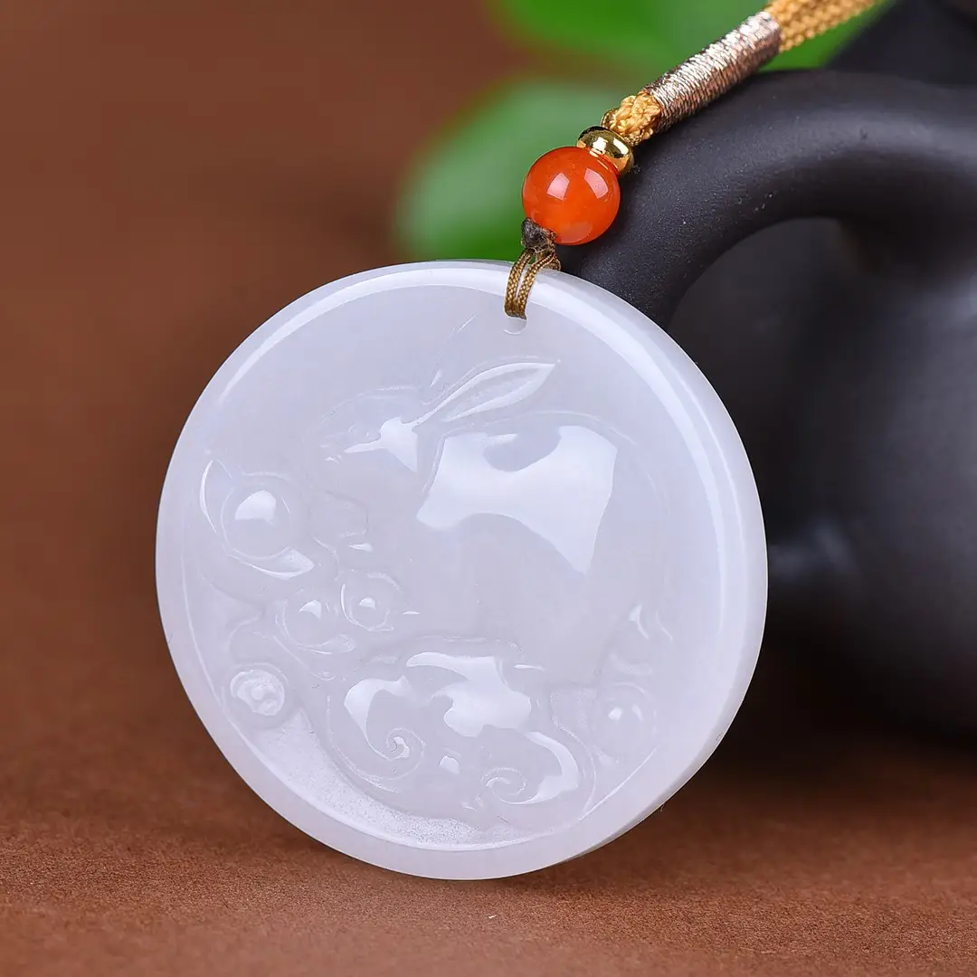 Golden Jade Jade Rabbit Pendant with Leaf Design — feature 6