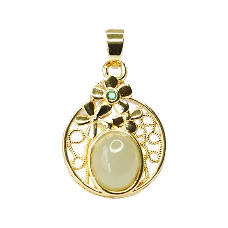 Guan Yu Hollow Flower Jade Necklace Gold - Image 6