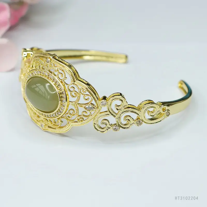 Guan Yu Jade Hollow Bracelet Chinese Style Gold - Image 3