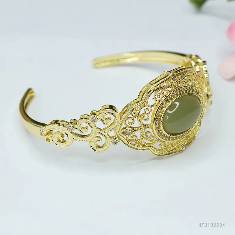 Guan Yu Jade Hollow Bracelet Chinese Style Gold - Image 4