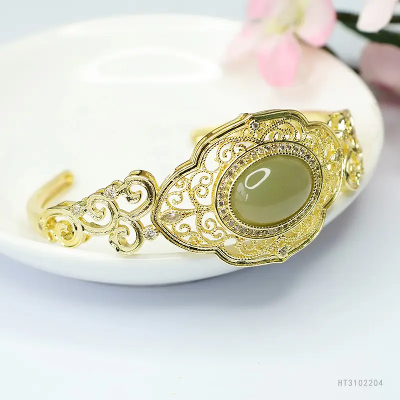 Guan Yu Jade Hollow Bracelet Chinese Style Gold - Image 5