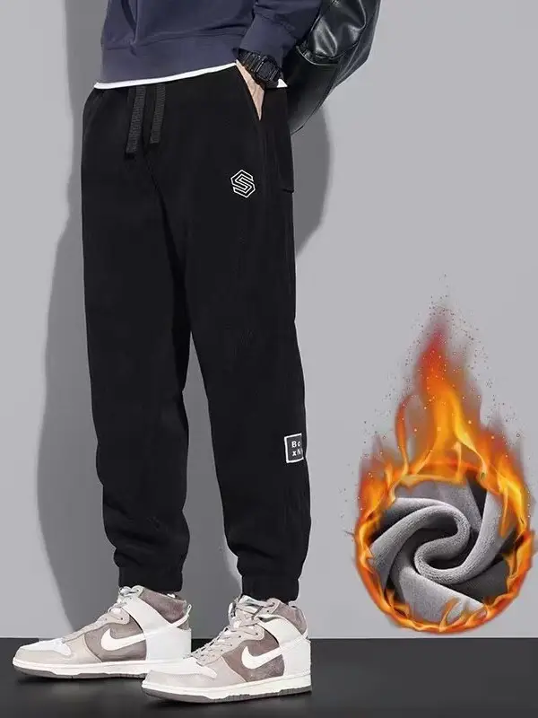 Men Fleece Lit Pants Winter Cold Proof Thick Black - Image 29