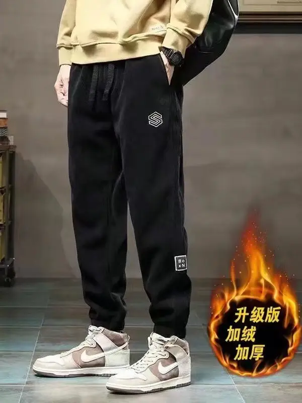 Men Fleece Lit Pants Winter Cold Proof Thick Black - Image 32
