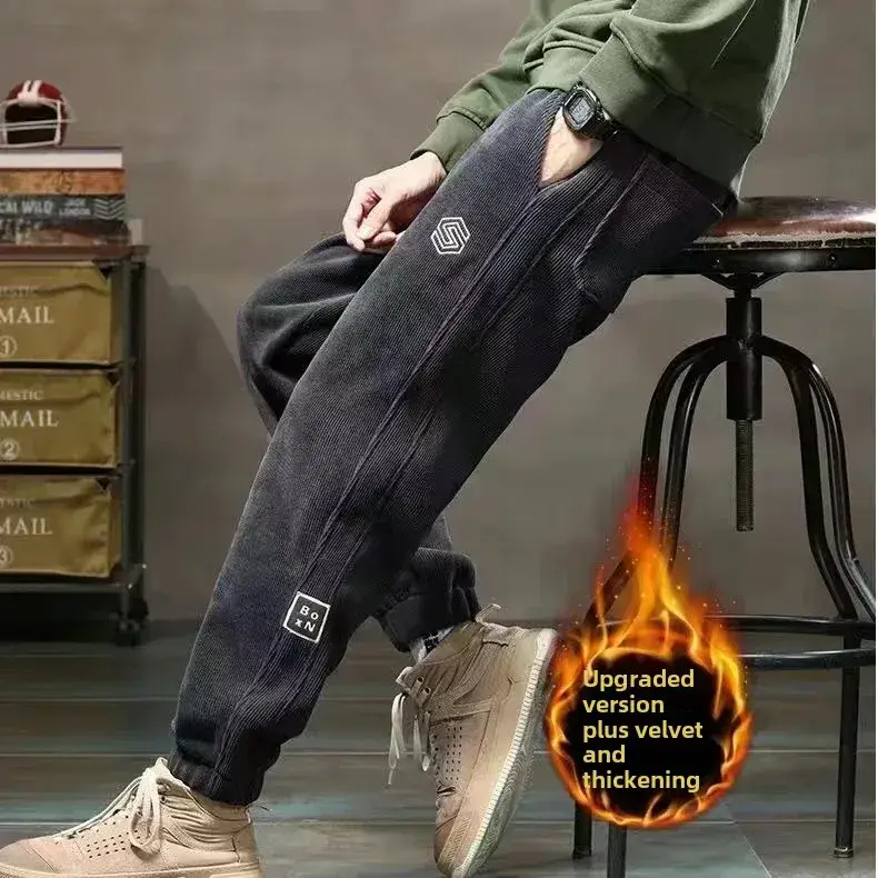 Men Fleece Lit Pants Winter Cold Proof Thick Black - Image 10