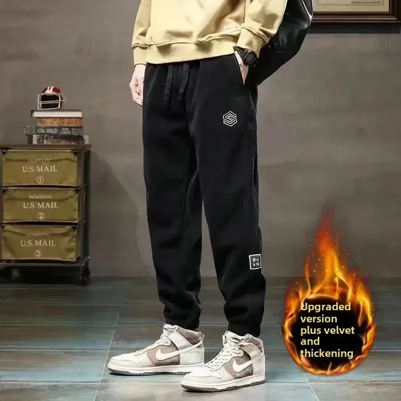 Men Fleece Lit Pants Winter Cold Proof Thick Black - Image 4