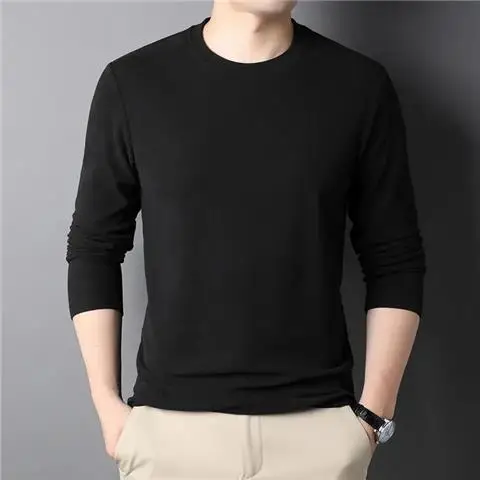 Men's Black Fleece Lined Long Sleeve T-Shirt - Image 6