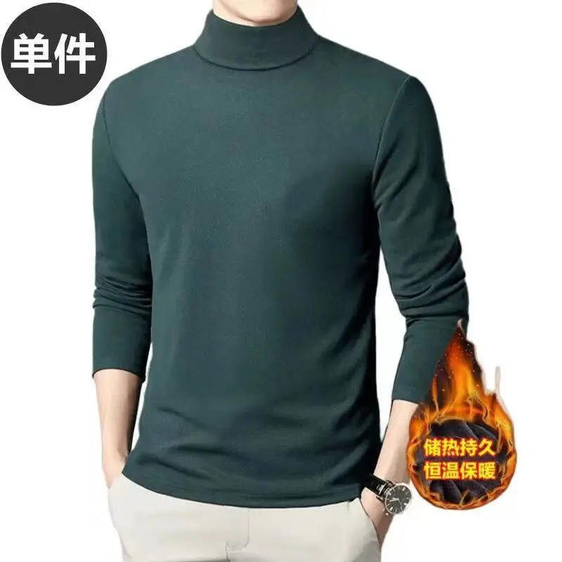 Men Fleece Turtleneck Warm Top Green Black - Image 10