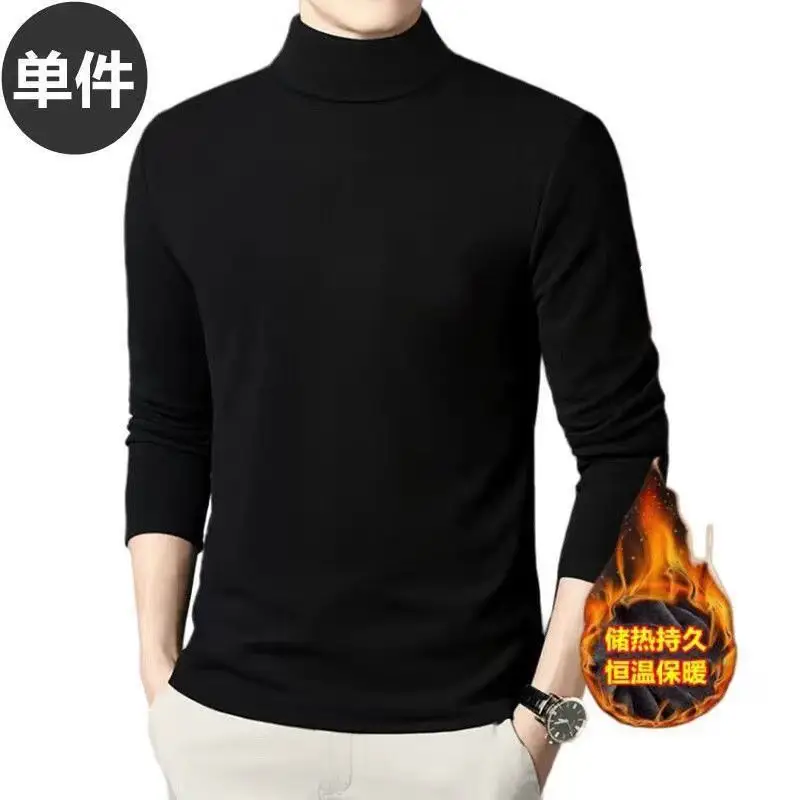 Men Fleece Turtleneck Warm Top Green Black - Image 12