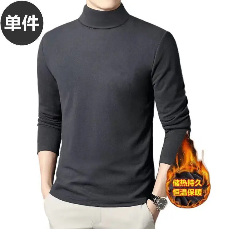 Men Fleece Turtleneck Warm Top Green Black - Image 13