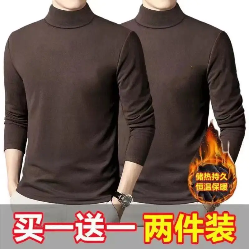 Men Fleece Turtleneck Warm Top Green Black - Image 8