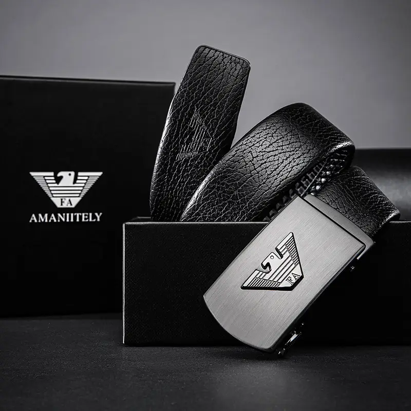 2021 Men's Leather Belt with Automatic Buckle & Gold Plated Design - Image 5