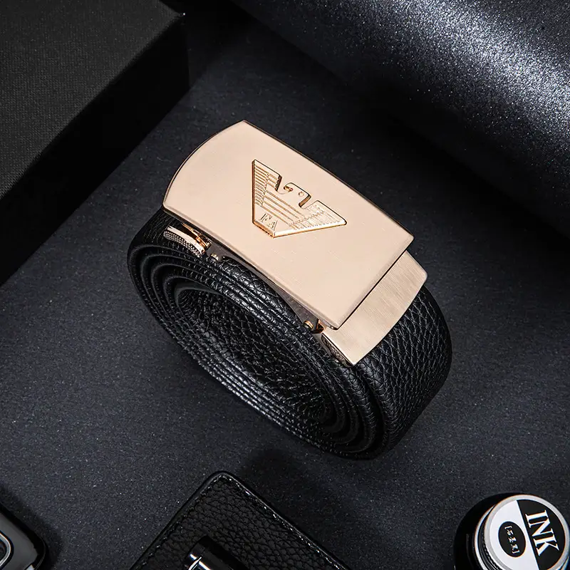 2021 Men's Leather Belt with Automatic Buckle & Gold Plated Design - Image 6