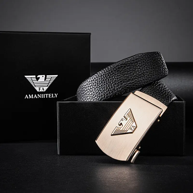 2021 Men's Leather Belt with Automatic Buckle & Gold Plated Design - Image 7