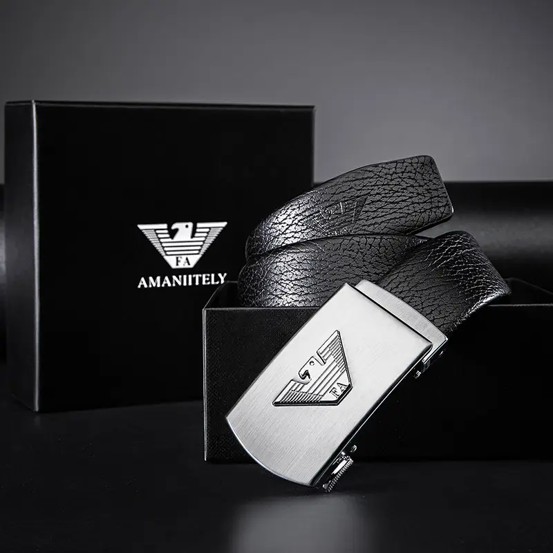 2021 Men's Leather Belt with Automatic Buckle & Gold Plated Design - Image 8