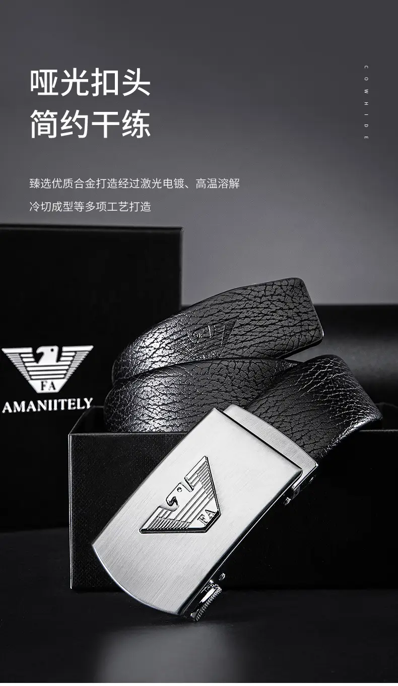 2021 Men's Leather Belt with Automatic Buckle & Gold Plated Design — feature 11