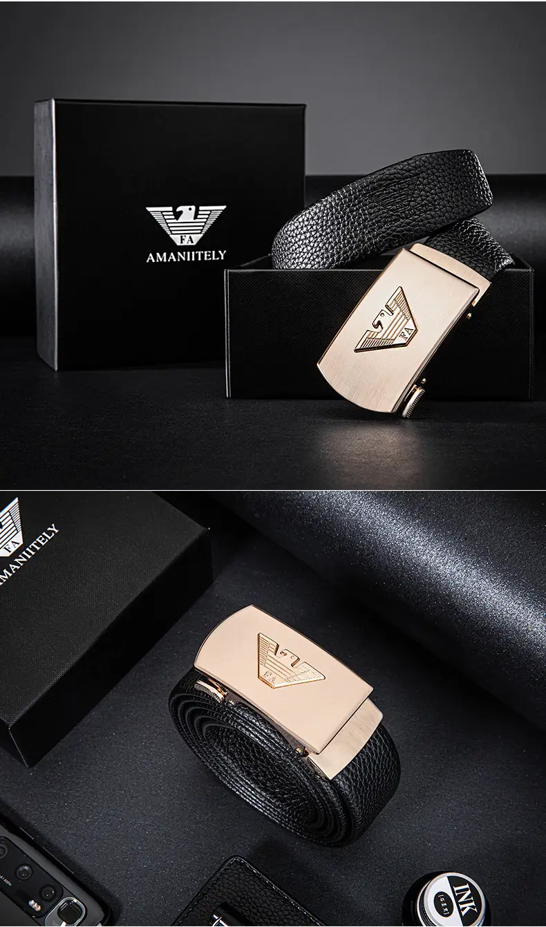 2021 Men's Leather Belt with Automatic Buckle & Gold Plated Design — feature 15