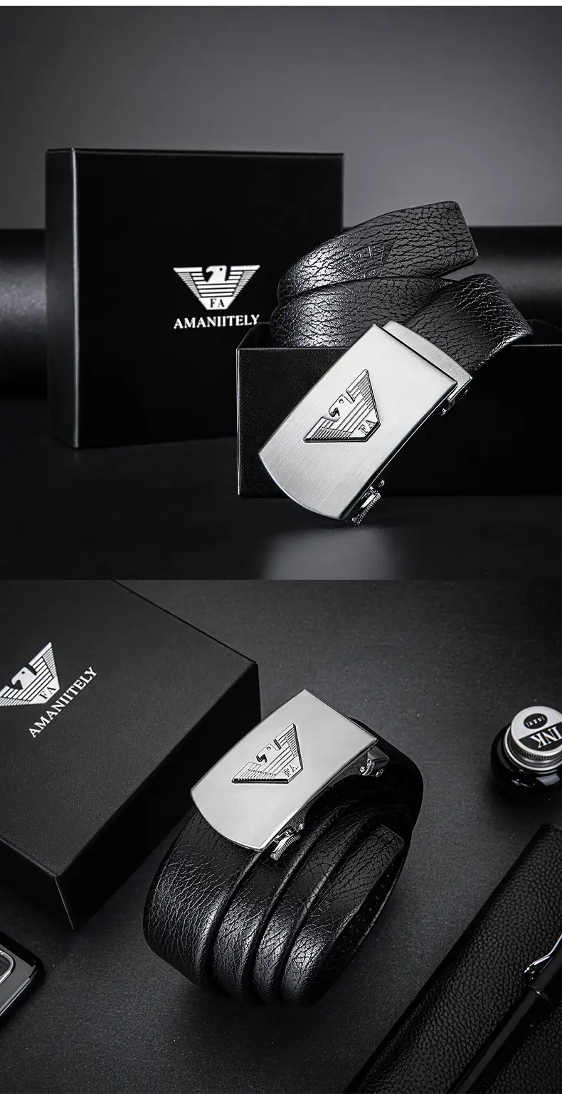 2021 Men's Leather Belt with Automatic Buckle & Gold Plated Design — feature 16