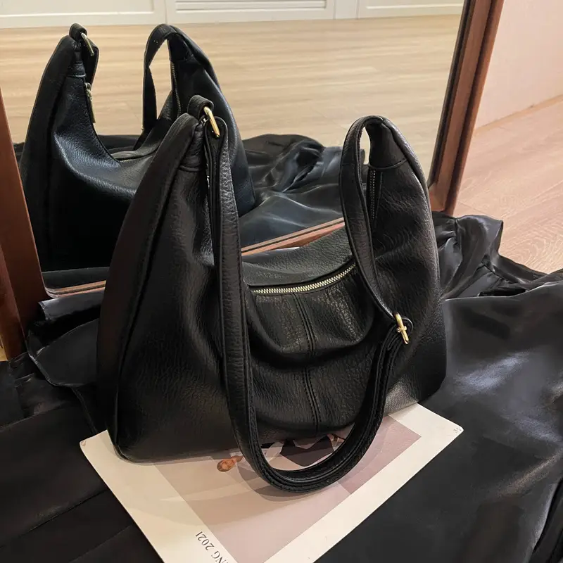Black Leather Shoulder Bag for Women 2023
