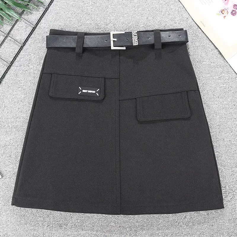 Black Korean Style Woolen Skirt with Belt — feature 4