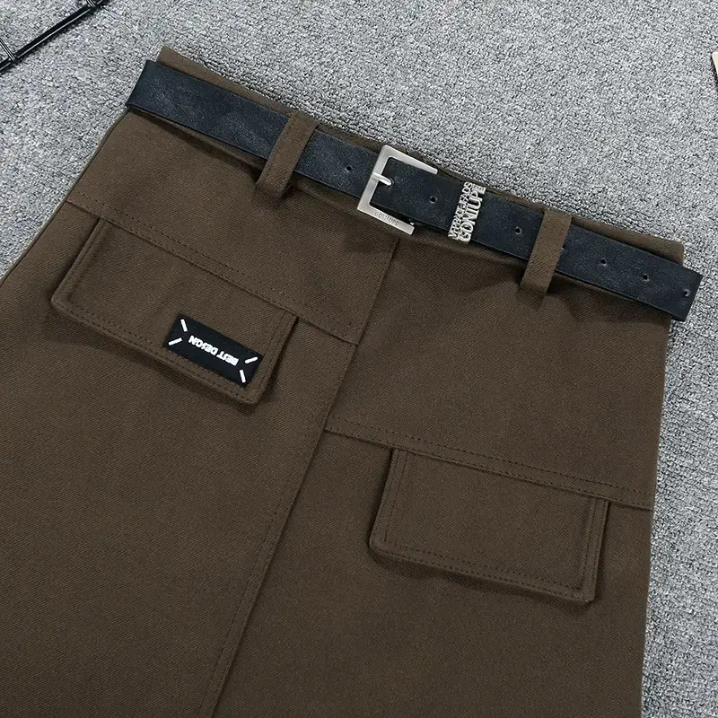 Black Korean Style Woolen Skirt with Belt — feature 5