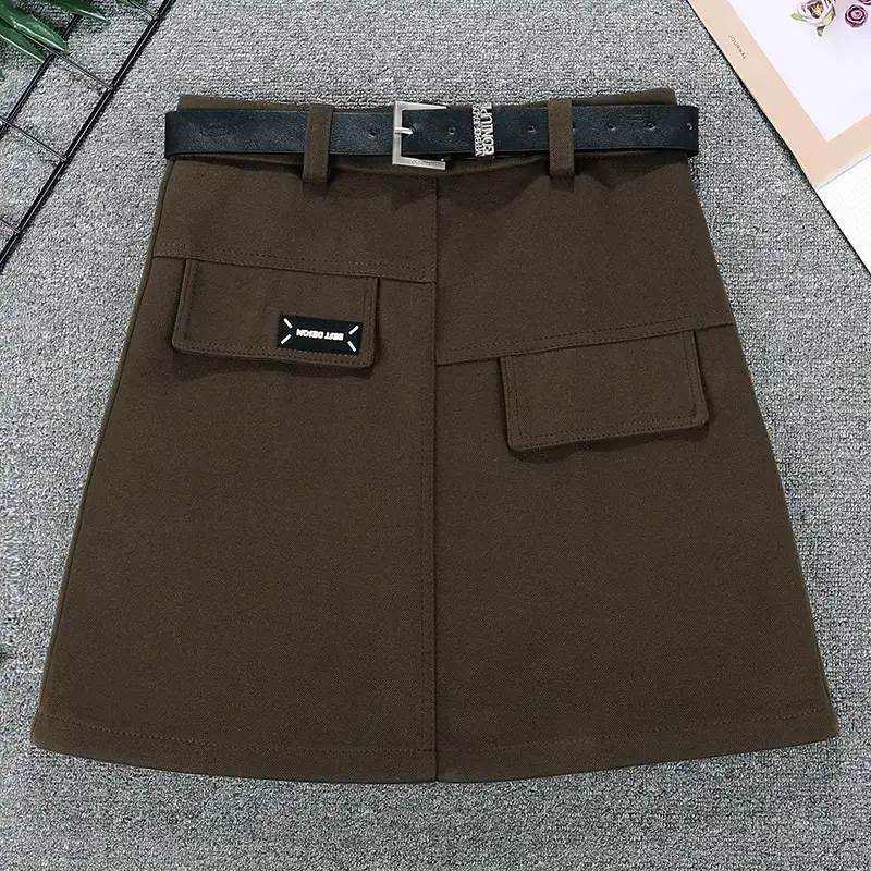 Black Korean Style Woolen Skirt with Belt — feature 9