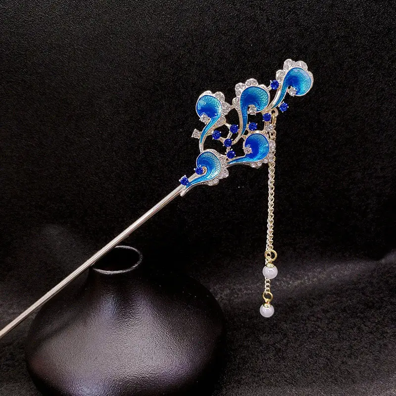 Blue Xiangyun Tassel Hairpin for Women - Image 3