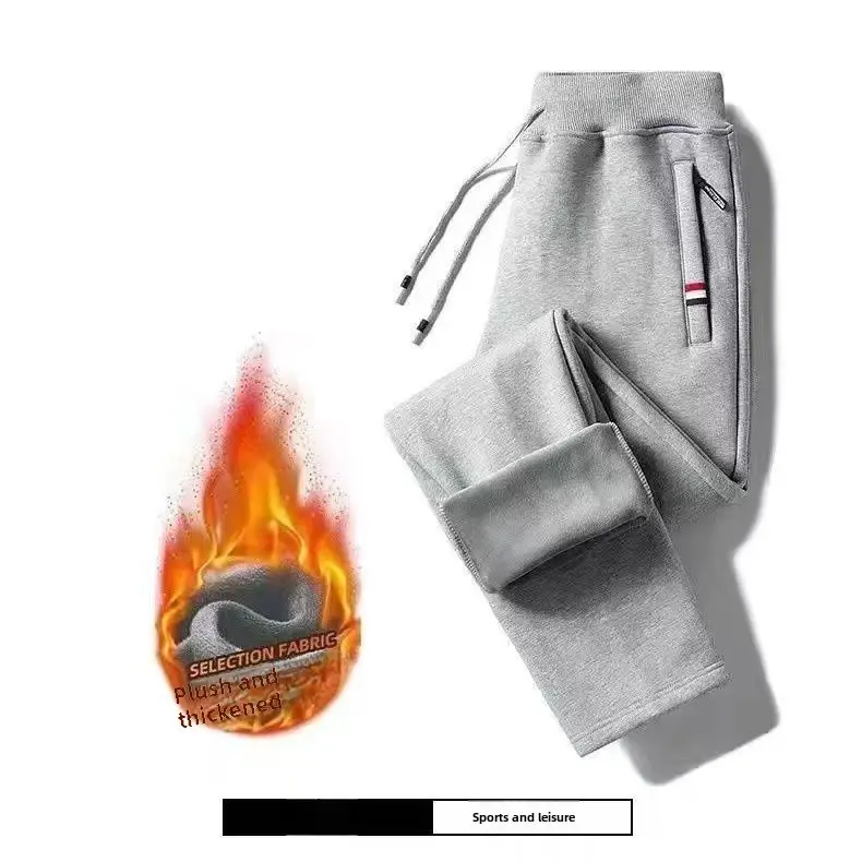 Men Fleece Lined Zipper Pants Black Gray 2 Pcs - Image 102
