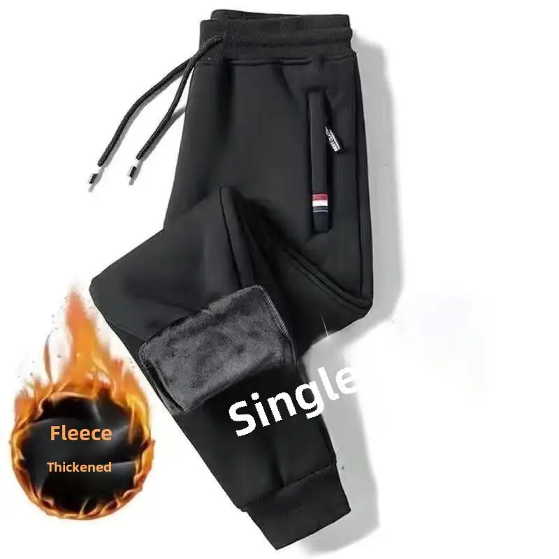 Men Fleece Lined Zipper Pants Black Gray 2 Pcs - Image 67