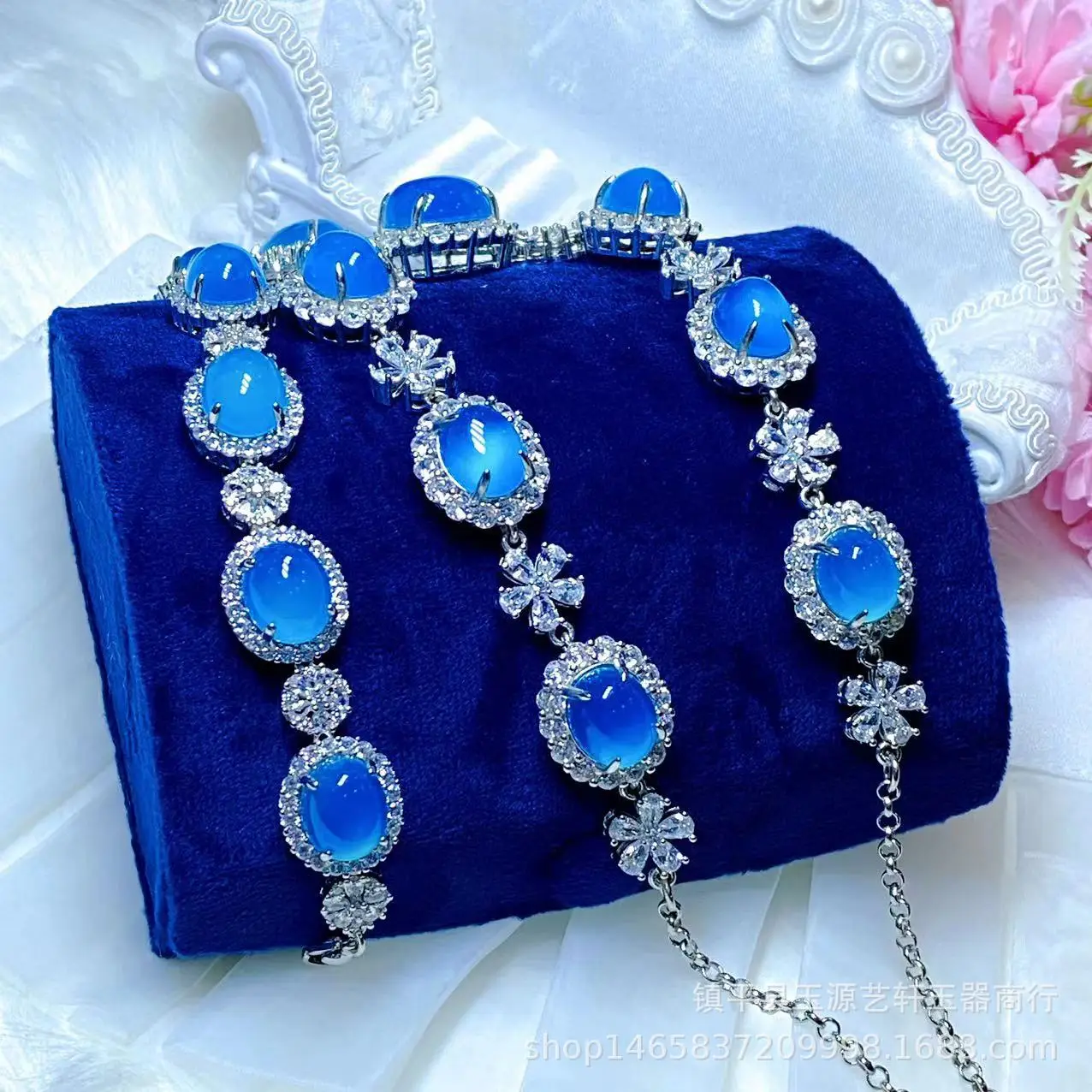 925 Silver Plated Blue Chalcedony Bracelet for Women — feature 4