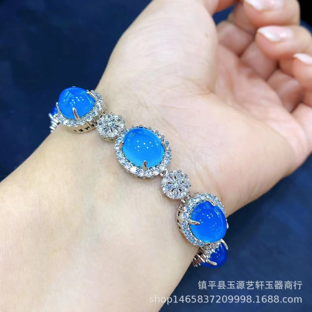 925 Silver Plated Blue Chalcedony Bracelet for Women — feature 5