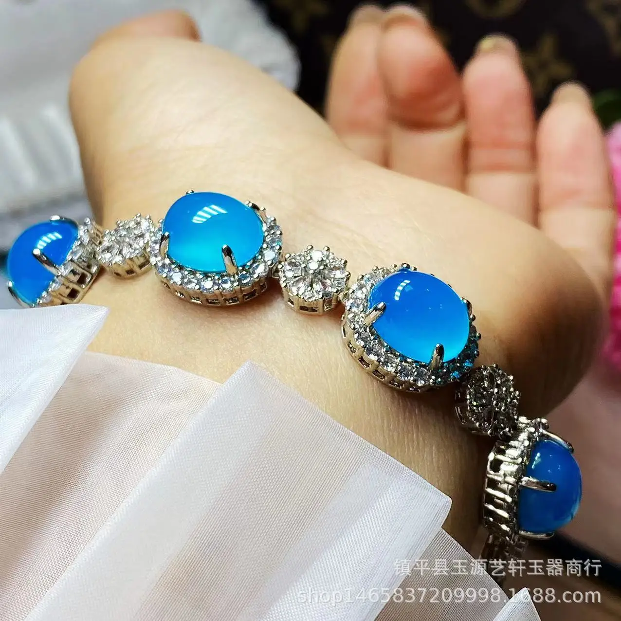 925 Silver Plated Blue Chalcedony Bracelet for Women — feature 6