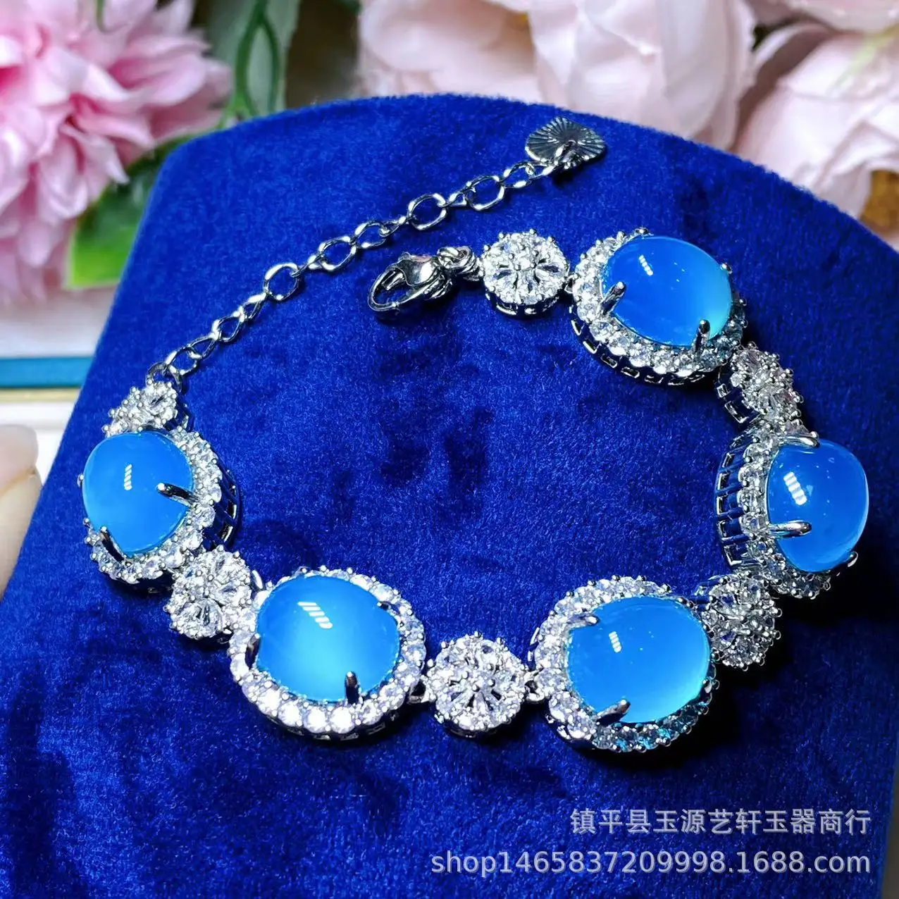 925 Silver Plated Blue Chalcedony Bracelet for Women — feature 7