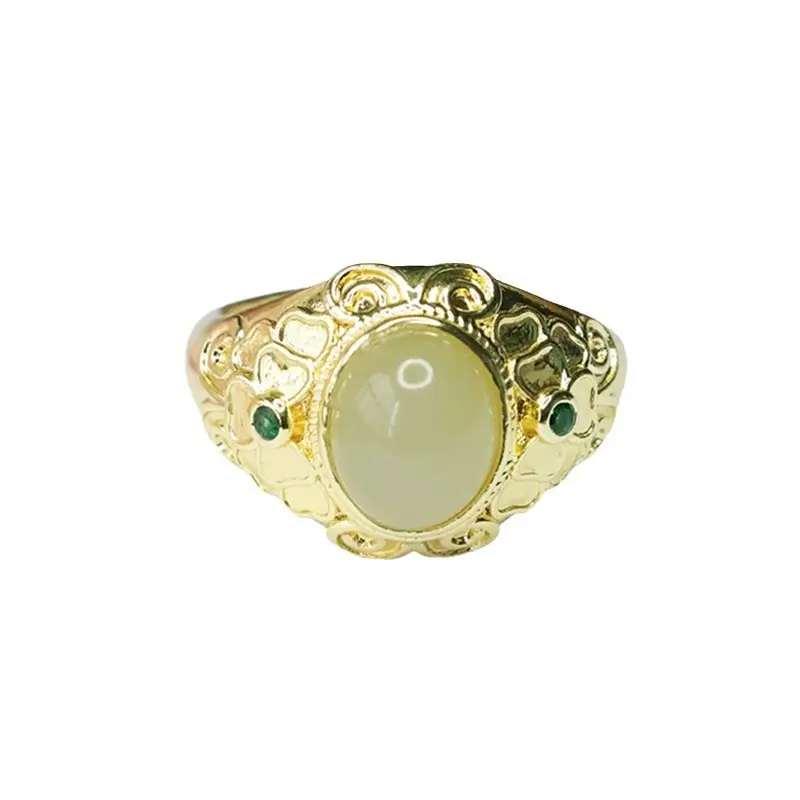 Vintage Gold Jade Ring with Green Gemstone - Image 6