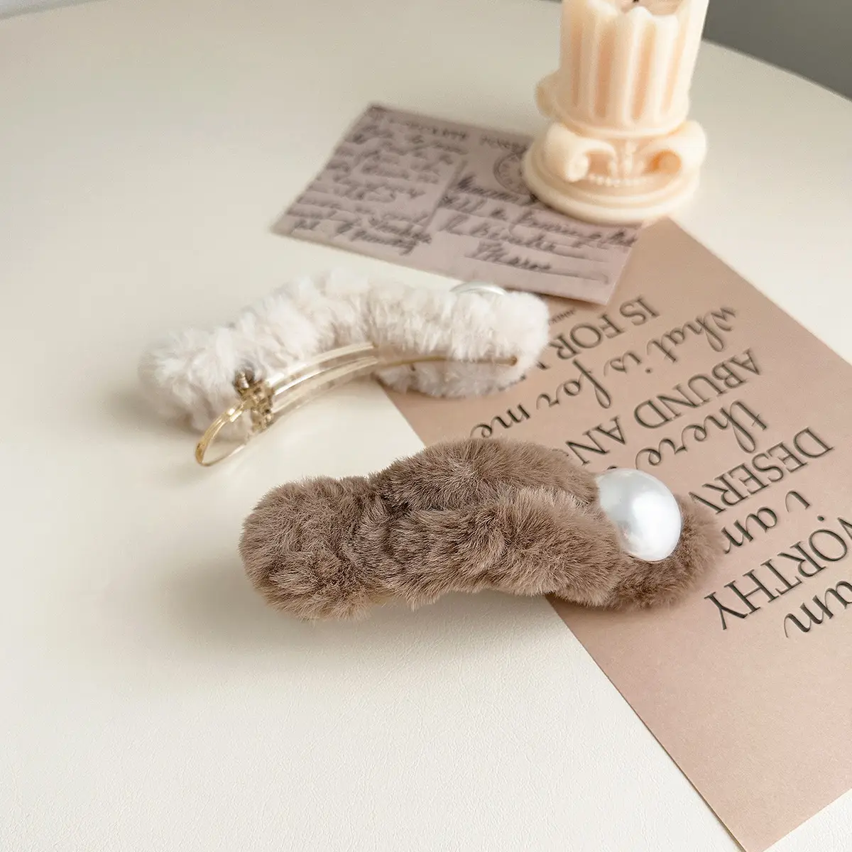 Furry Pearl Hairpin for Women Autumn Winter - Image 8