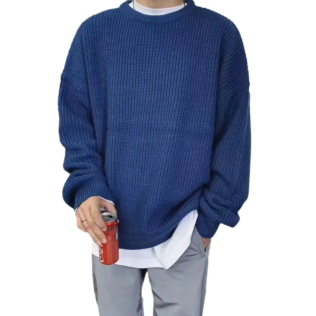 Men's Pink Waffle Knit Crewneck Sweater All Season - Image 17