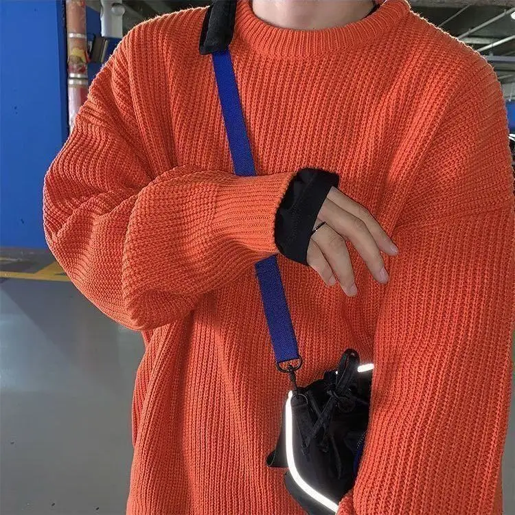 Men's Pink Waffle Knit Crewneck Sweater All Season - Image 11
