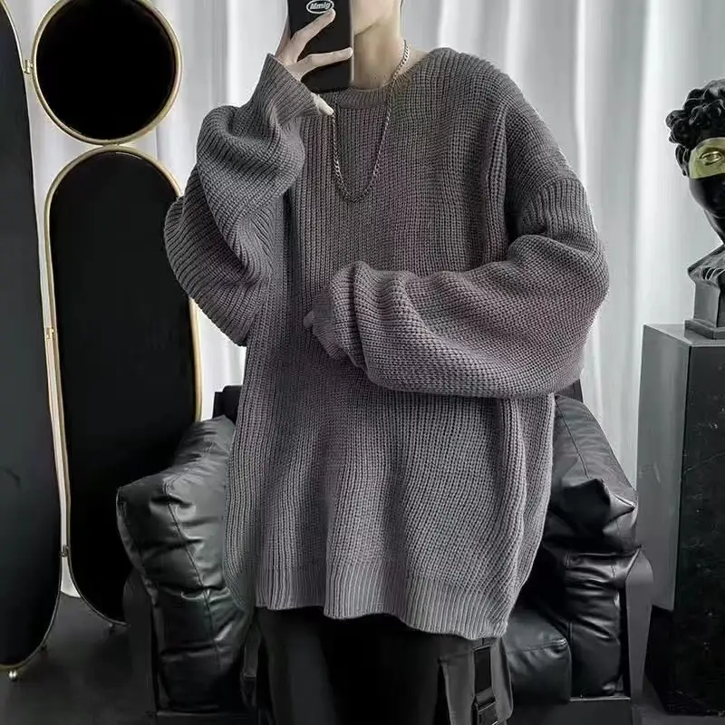Men's Pink Waffle Knit Crewneck Sweater All Season - Image 8