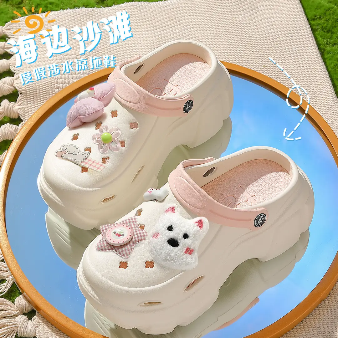 Thick-Soled Croc Shoes Women's Summer Outerwear Thick-Soled Beach Non-Slip Baotou Shit-Feeling Shoe Buckle Sandals and Slippers for Home Summer Wholesale