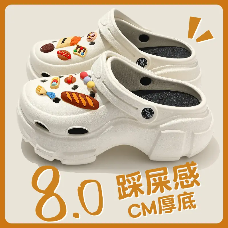 Thick-Soled Croc Shoes Women's Summer Outerwear Thick-Soled Beach Non-Slip Baotou Shit-Feeling Shoe Buckle Sandals and Slippers for Home Summer Wholesale
