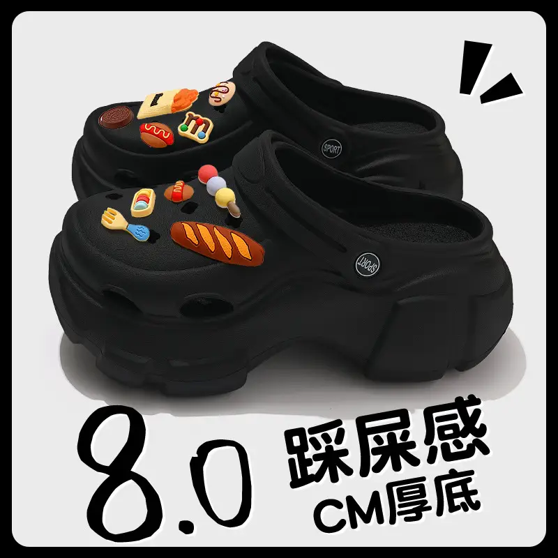 Thick-Soled Croc Shoes Women's Summer Outerwear Thick-Soled Beach Non-Slip Baotou Shit-Feeling Shoe Buckle Sandals and Slippers for Home Summer Wholesale