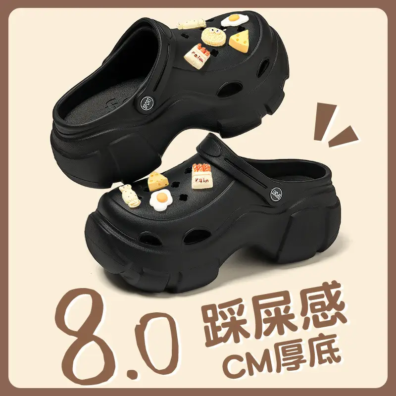 Thick-Soled Croc Shoes Women's Summer Outerwear Thick-Soled Beach Non-Slip Baotou Shit-Feeling Shoe Buckle Sandals and Slippers for Home Summer Wholesale