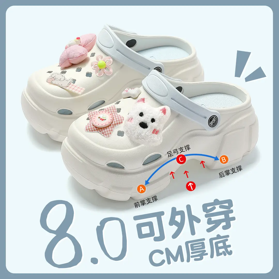 Thick-Soled Croc Shoes Women's Summer Outerwear Thick-Soled Beach Non-Slip Baotou Shit-Feeling Shoe Buckle Sandals and Slippers for Home Summer Wholesale