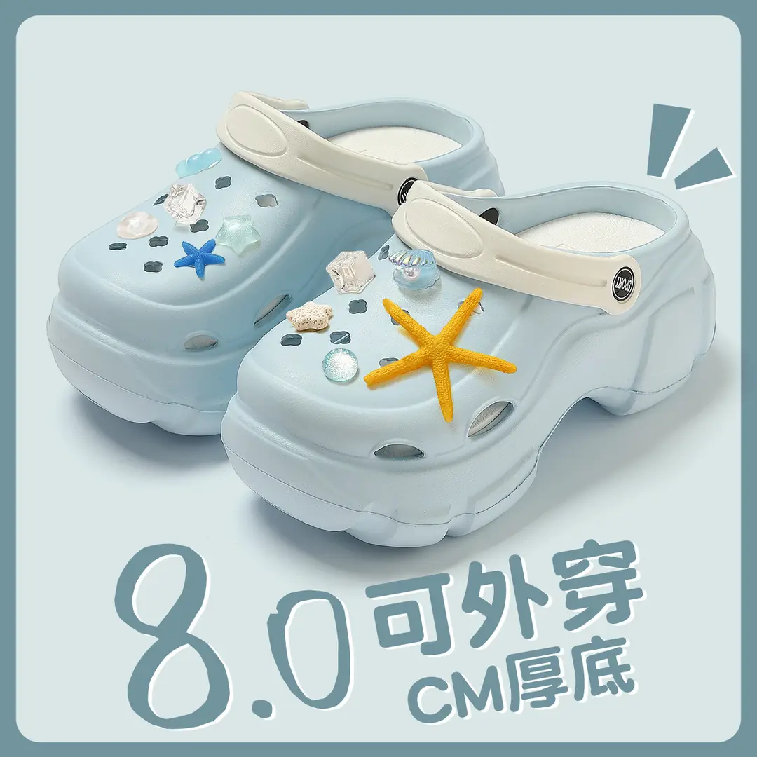 Thick-Soled Croc Shoes Women's Summer Outerwear Thick-Soled Beach Non-Slip Baotou Shit-Feeling Shoe Buckle Sandals and Slippers for Home Summer Wholesale