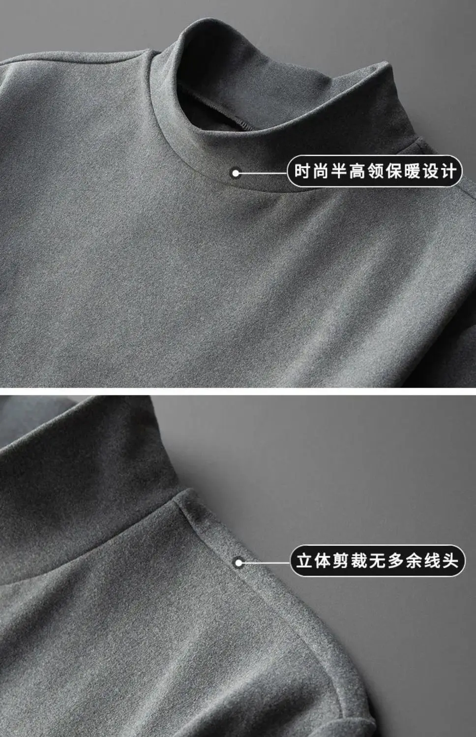 Men Half Turtleneck Velvet Warm T-Shirt Black — feature 18