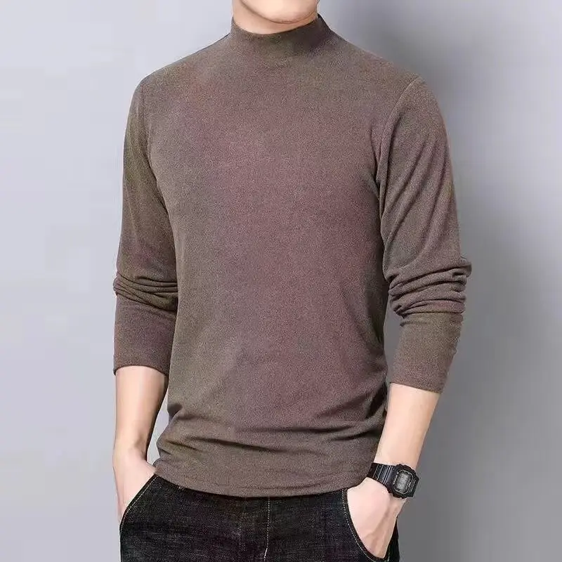 Men Half Turtleneck Velvet Warm T-Shirt Black - Image 14