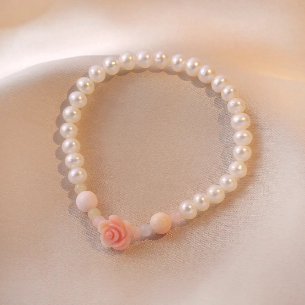 Pink Floral Pearl Bracelet for Women - Image 3