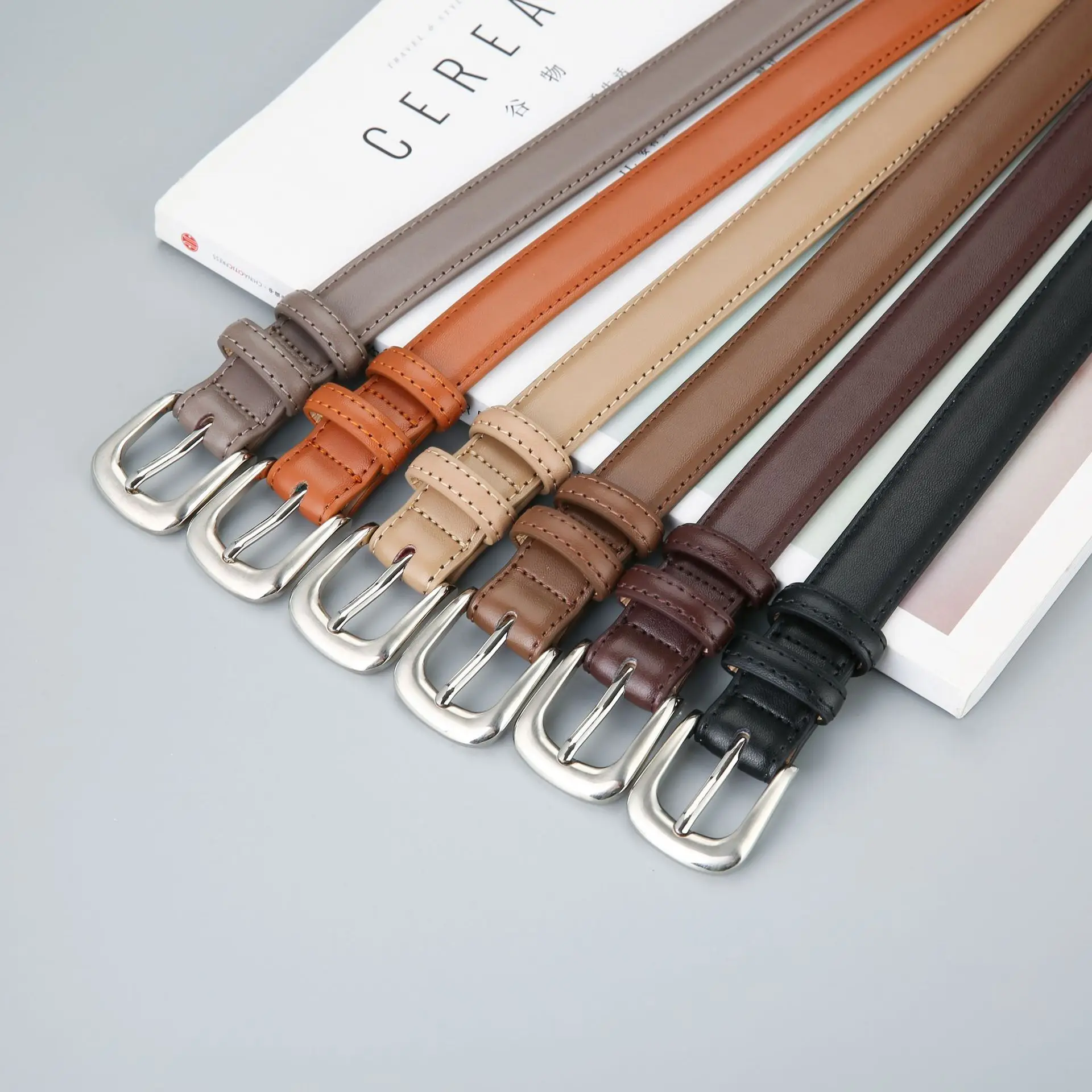 Women's Brown Leather Belt with Silver Buckle 2023 - Image 10