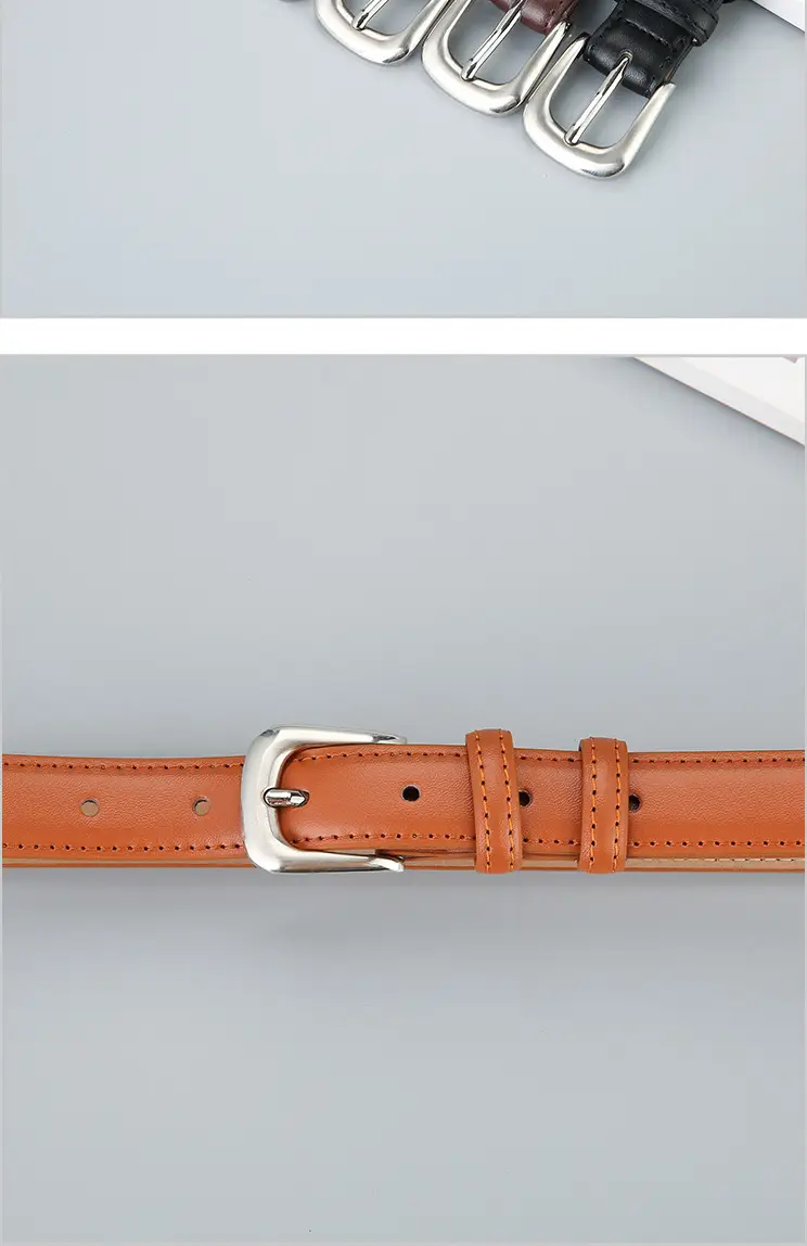 Women's Brown Leather Belt with Silver Buckle 2023 — feature 10