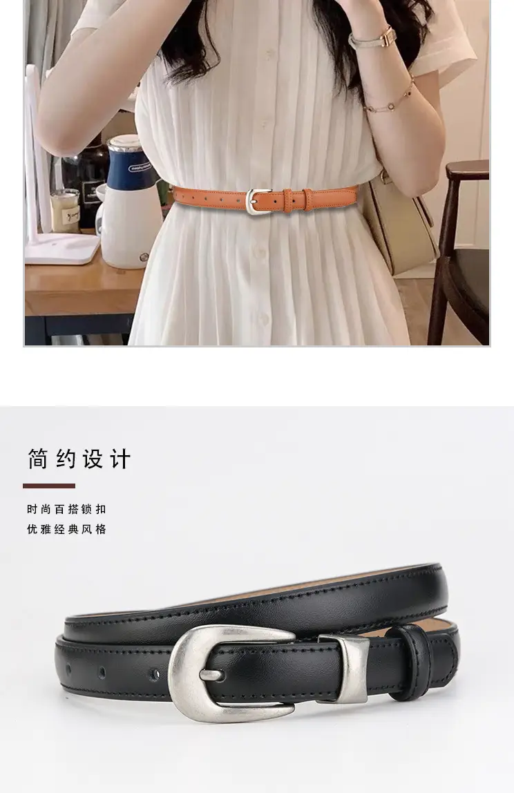 Women's Brown Leather Belt with Silver Buckle 2023 — feature 2
